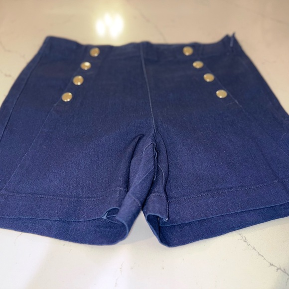 1822 Denim Navy High Waist Shorts with Gold Accents - Picture 2 of 6